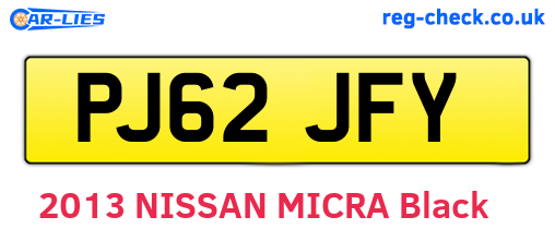 PJ62JFY are the vehicle registration plates.
