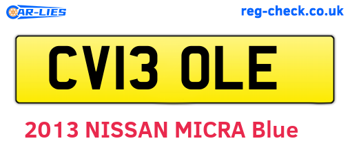 CV13OLE are the vehicle registration plates.
