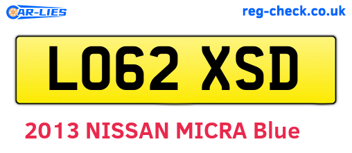 LO62XSD are the vehicle registration plates.