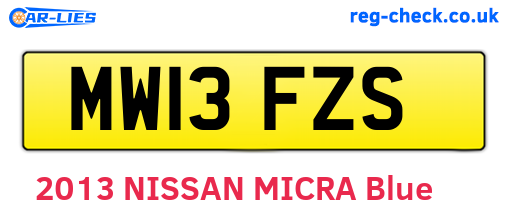 MW13FZS are the vehicle registration plates.
