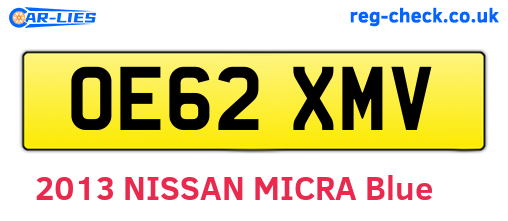 OE62XMV are the vehicle registration plates.