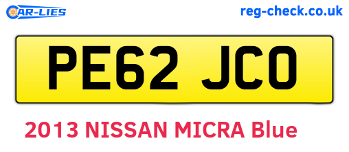 PE62JCO are the vehicle registration plates.