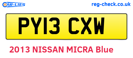PY13CXW are the vehicle registration plates.