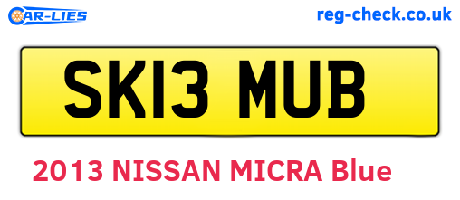SK13MUB are the vehicle registration plates.