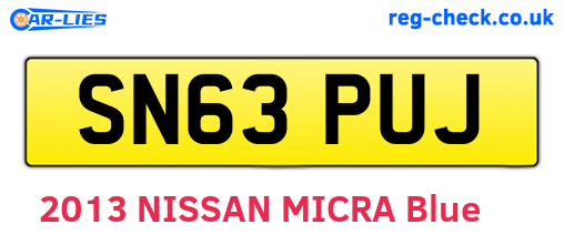 SN63PUJ are the vehicle registration plates.