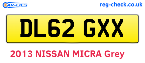 DL62GXX are the vehicle registration plates.