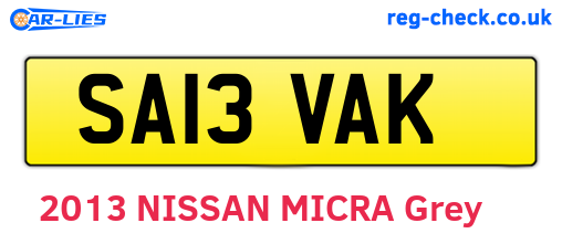 SA13VAK are the vehicle registration plates.