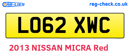 LO62XWC are the vehicle registration plates.