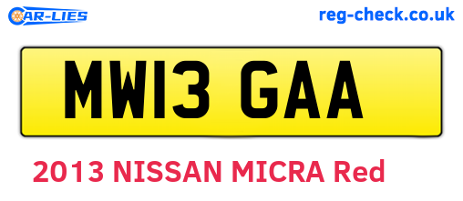 MW13GAA are the vehicle registration plates.