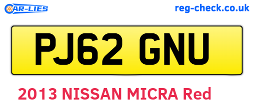 PJ62GNU are the vehicle registration plates.