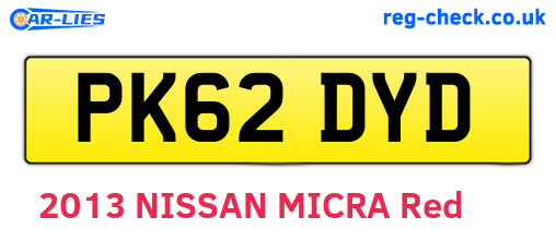 PK62DYD are the vehicle registration plates.