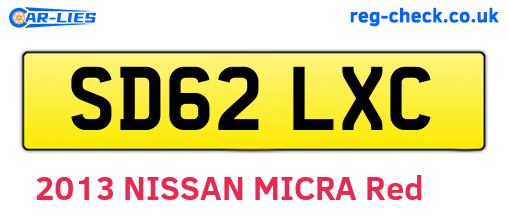 SD62LXC are the vehicle registration plates.