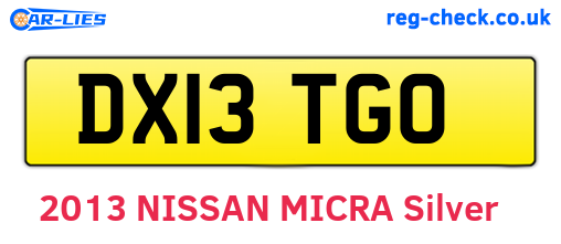 DX13TGO are the vehicle registration plates.