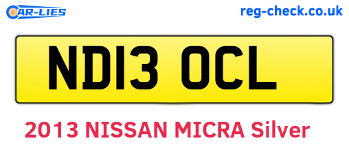 ND13OCL are the vehicle registration plates.