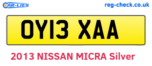 OY13XAA are the vehicle registration plates.
