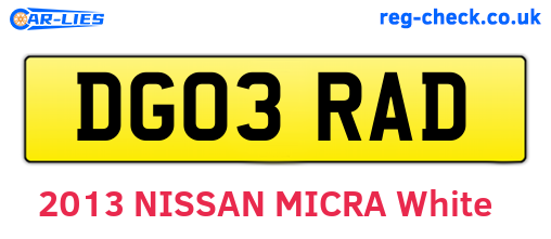 DG03RAD are the vehicle registration plates.