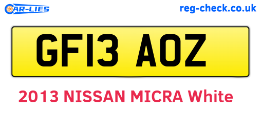 GF13AOZ are the vehicle registration plates.