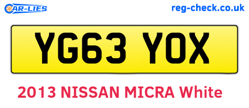 YG63YOX are the vehicle registration plates.