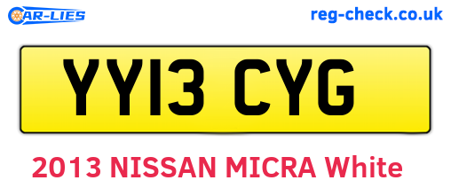 YY13CYG are the vehicle registration plates.