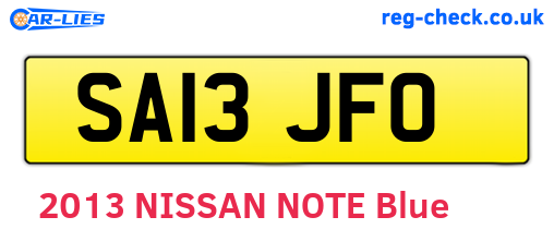 SA13JFO are the vehicle registration plates.