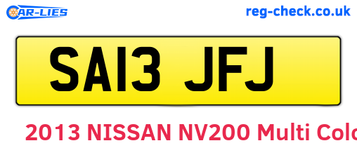 SA13JFJ are the vehicle registration plates.