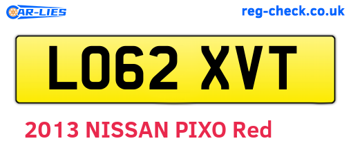 LO62XVT are the vehicle registration plates.