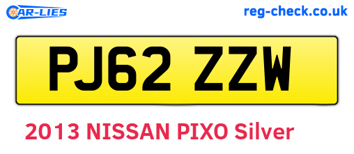 PJ62ZZW are the vehicle registration plates.