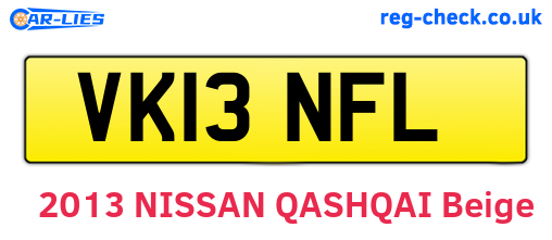 VK13NFL are the vehicle registration plates.