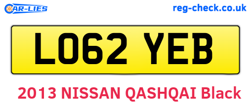 LO62YEB are the vehicle registration plates.