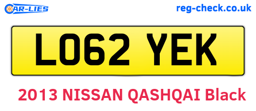 LO62YEK are the vehicle registration plates.