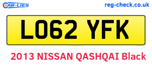 LO62YFK are the vehicle registration plates.