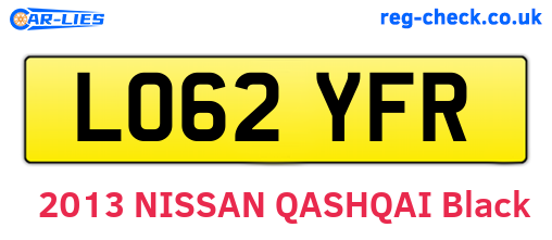LO62YFR are the vehicle registration plates.