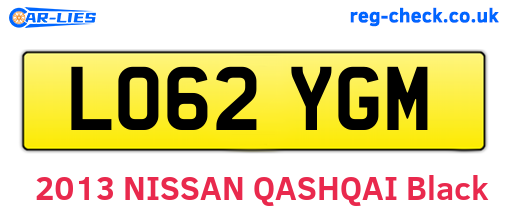 LO62YGM are the vehicle registration plates.