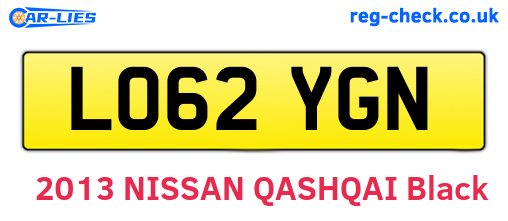 LO62YGN are the vehicle registration plates.