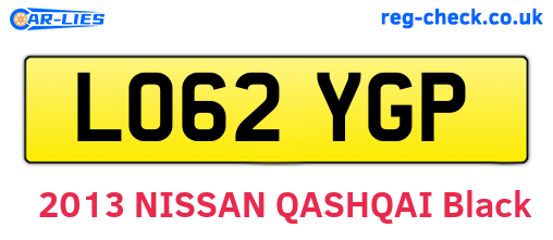 LO62YGP are the vehicle registration plates.