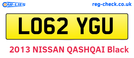 LO62YGU are the vehicle registration plates.
