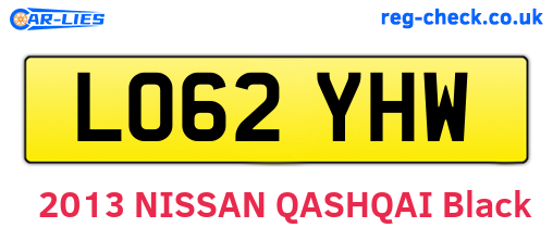 LO62YHW are the vehicle registration plates.
