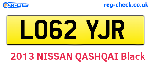 LO62YJR are the vehicle registration plates.