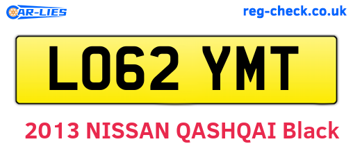 LO62YMT are the vehicle registration plates.
