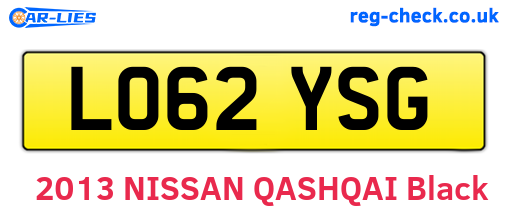 LO62YSG are the vehicle registration plates.
