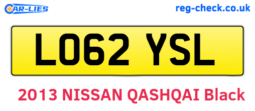 LO62YSL are the vehicle registration plates.