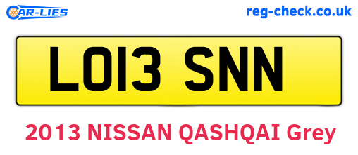 LO13SNN are the vehicle registration plates.