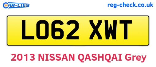 LO62XWT are the vehicle registration plates.