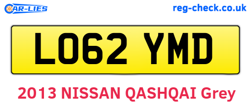 LO62YMD are the vehicle registration plates.