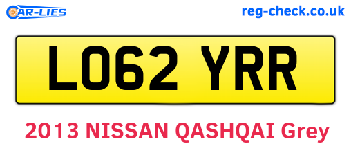 LO62YRR are the vehicle registration plates.