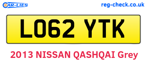 LO62YTK are the vehicle registration plates.