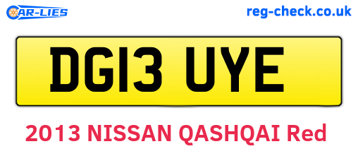 DG13UYE are the vehicle registration plates.