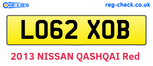 LO62XOB are the vehicle registration plates.
