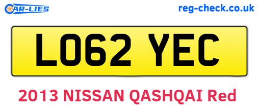 LO62YEC are the vehicle registration plates.