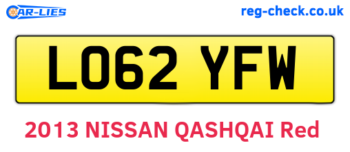 LO62YFW are the vehicle registration plates.